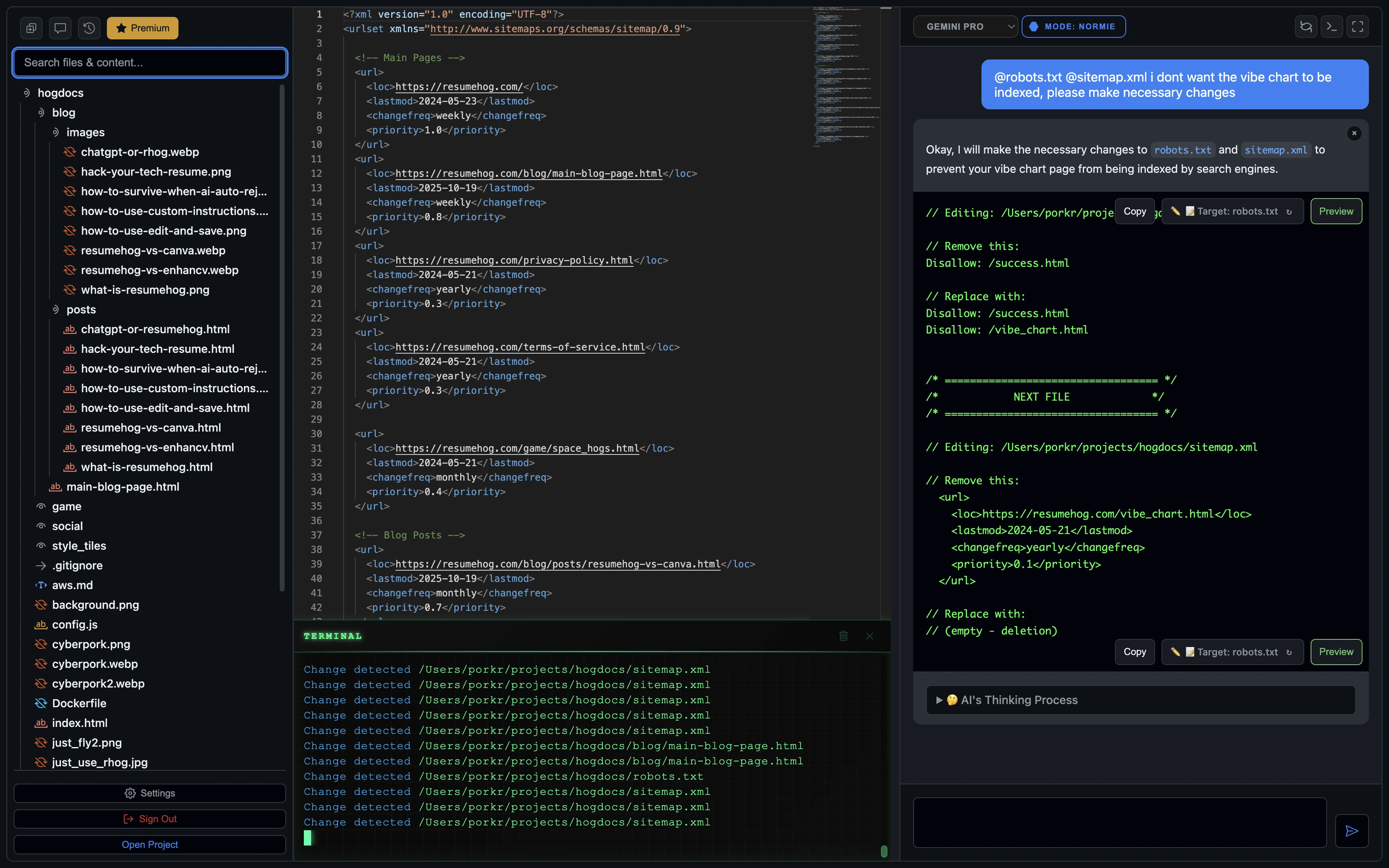 PorkiCoder's cyberpunk-themed user interface with dark mode and neon highlights.