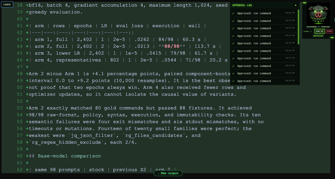 Terminal Overlord watching Codex and recording approved run commands